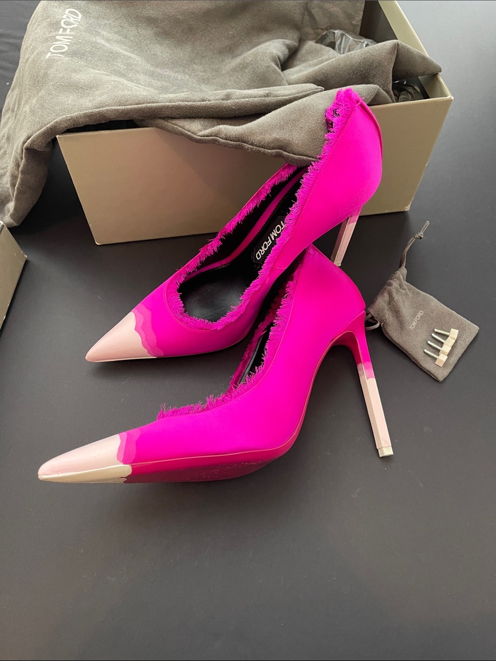 Tom Ford Vibrant Fuchsia and Pale Pink Pointed-Toe Stiletto Pumps
Made in Italy!